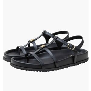 Linea Paolo Size 10 ‎ Black Strappy Gladiator Sandals Gold Hardware Platform